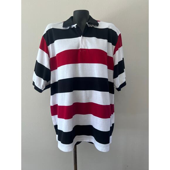 Linea Uomo Polo Men’s Sz XXL Rugby Style Red/Wt/Blu Stripes S/S Sports Casual - Picture 2 of 4